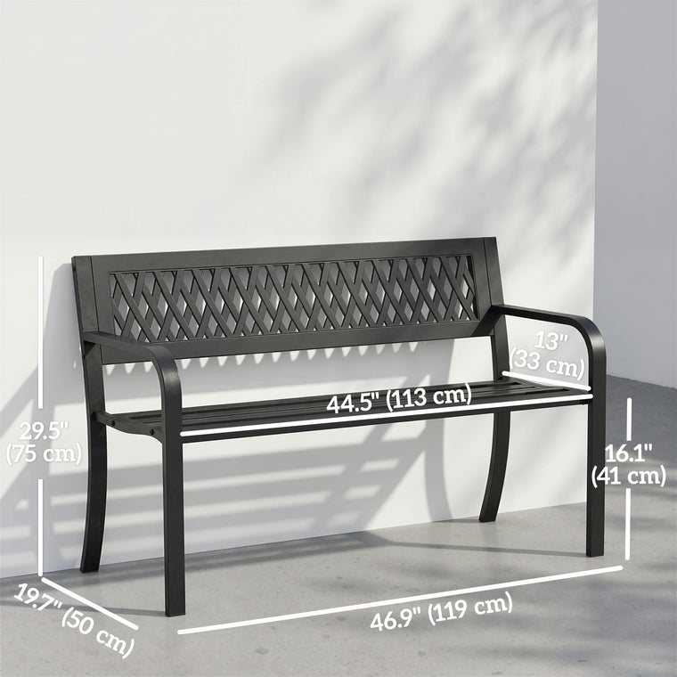 Garden Bench with Floral Backrest and Armrests, 2-Seater
