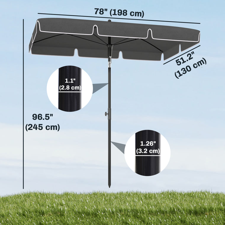 6.5' x 4' Grey Aluminum Rectangle Patio Umbrella