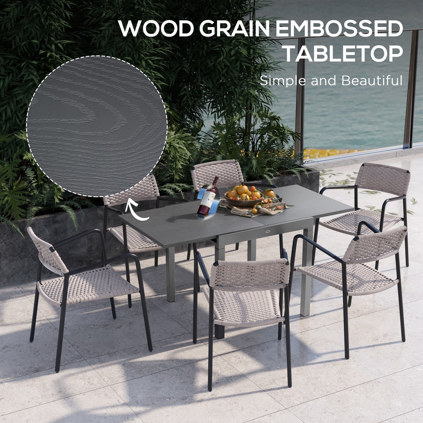 31.5"-63" Extendable Outdoor Dining Table for 4-6 with Aluminium Frame, Steel Tabletop Dark Grey