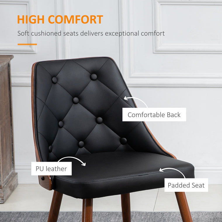 Tufted Dining Chairs Set of 2, Faux Leather - Black