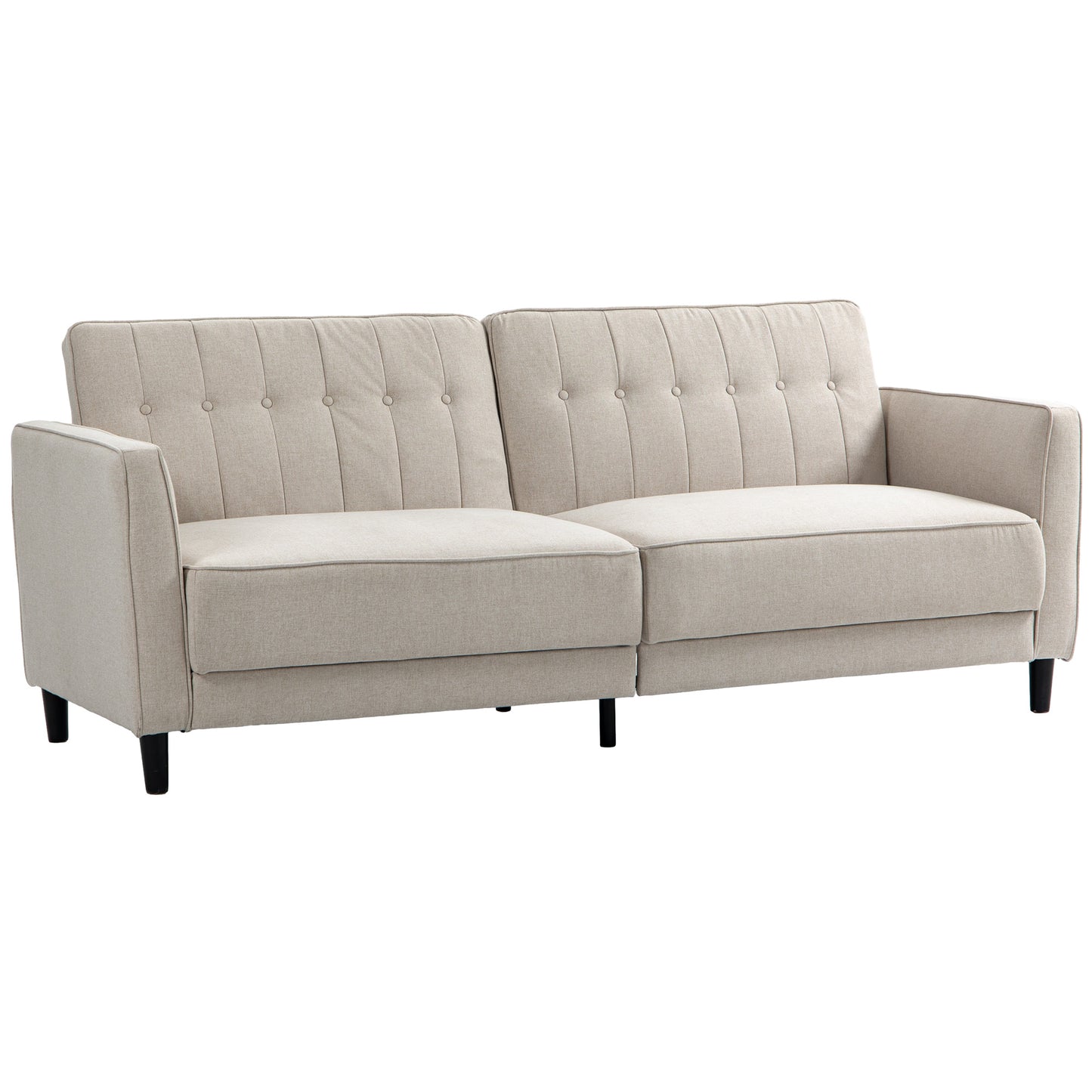 Convertible Bed with Couch, Button Tufted Fabric Sofa Bed with Adjustable Back for Living Room, Beige