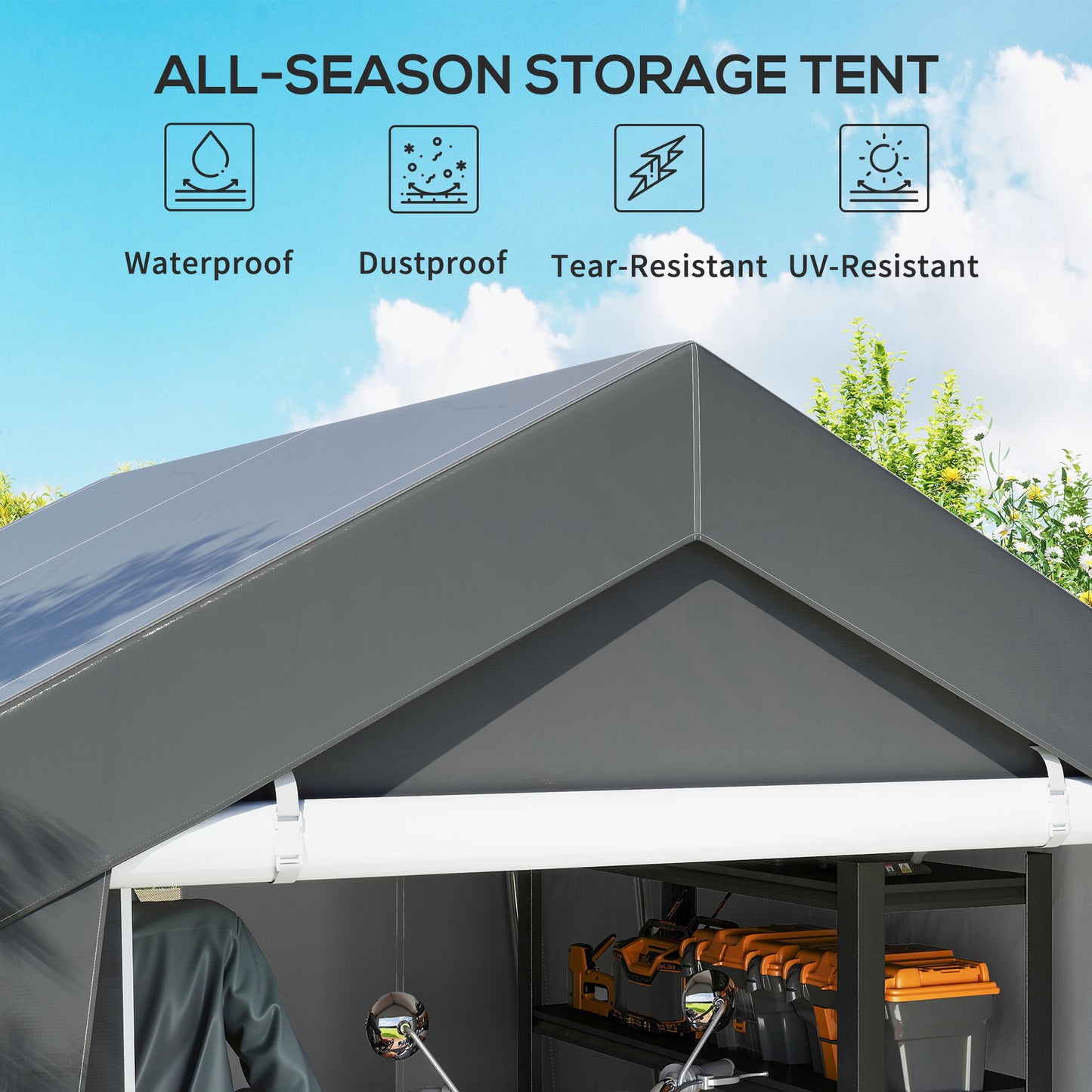 Outdoor Storage Shed Portable Garage with Roll-up Door for Motorcycle, Bike, Garden Tools, Beige