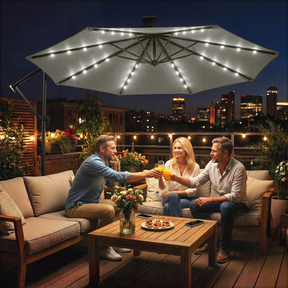 9.7' Grey Cantilever Patio Umbrella with Solar Light