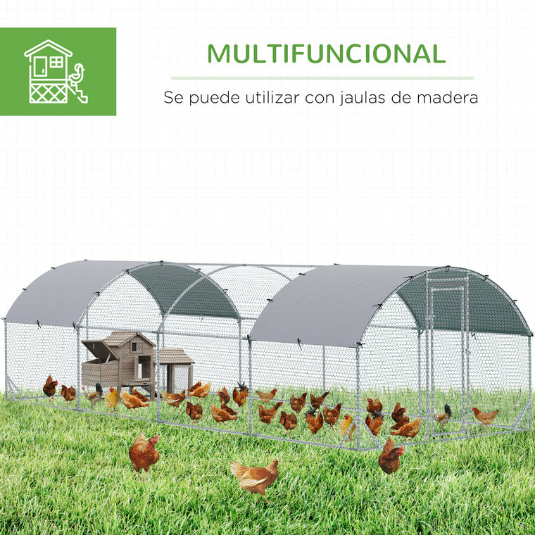 9.2' x 24.9' x 6.5' Silver Galvanized Chicken Coop with Cover