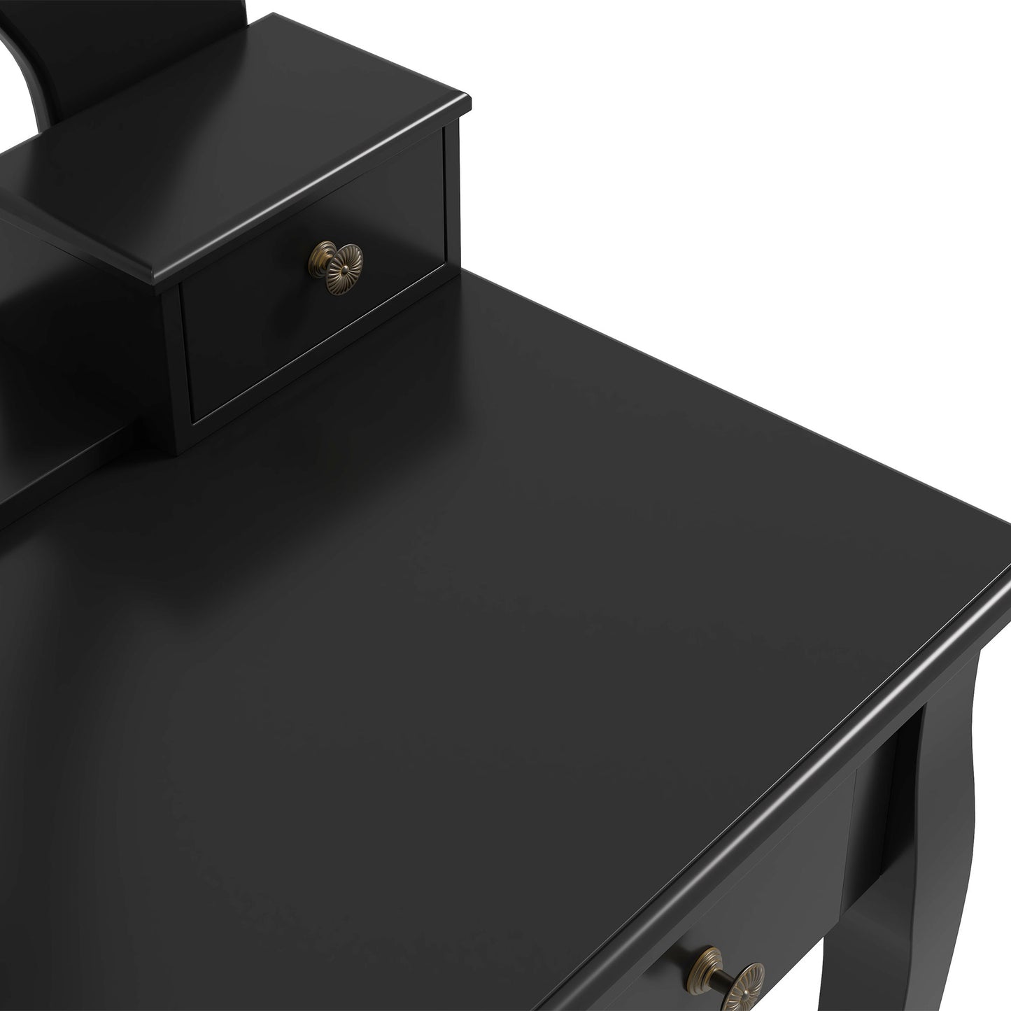 Vanity Desk with Stool, Makeup Vanity with 360° Rotating Oval Mirror, 5 Drawers and Padded Seat, Dressing Table for Bedroom, Black