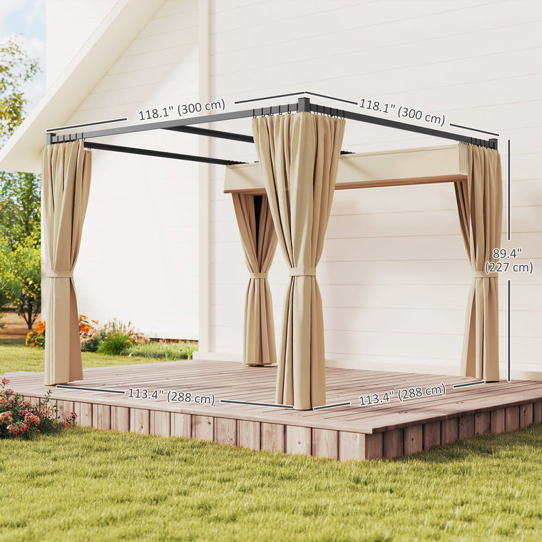 10' x 10' Beige Retractable Pergola with Sidewalls