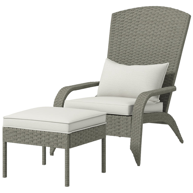 Wicker Adirondack Chair with Ottoman & High-Back Armrests