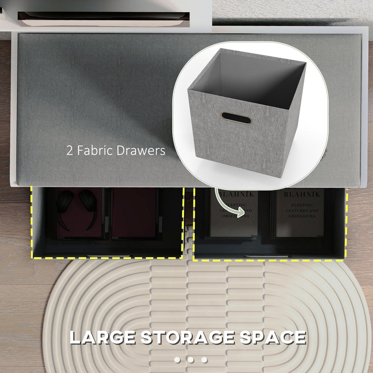 Cushioned Shoe Storage Bench with 2 Fabric Drawers - White