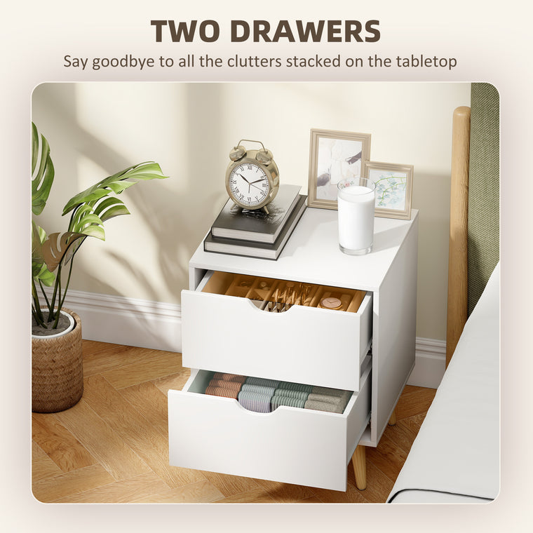 Nightstand Set of 2 with 2 Drawers and Pine Legs
