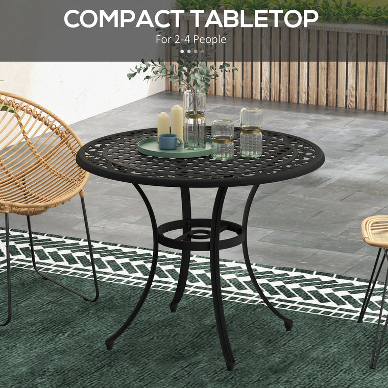 35.5" Cast Aluminum Round Dining Table, Grid Top