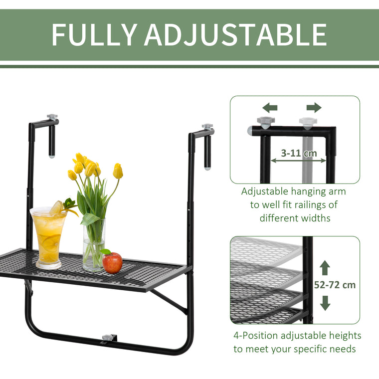 Adjustable Metal Wall-Mount Balcony Hanging Table