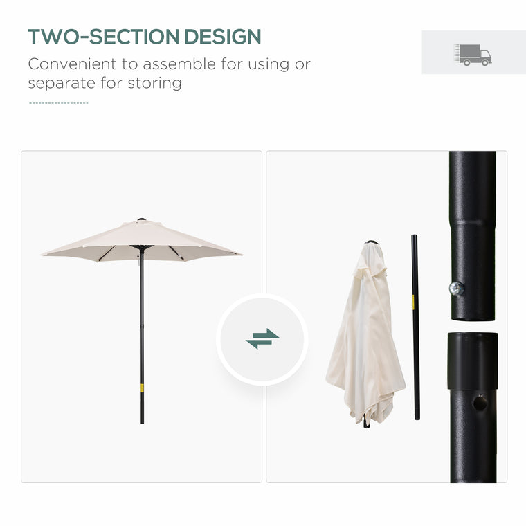6.6FT Cream White Outdoor Parasol with 6 Solid Ribs