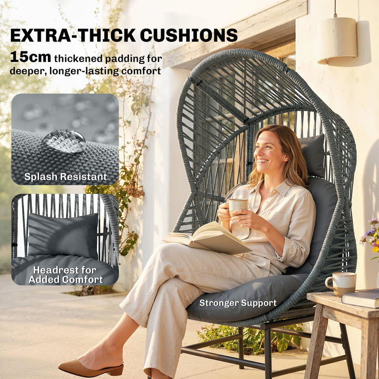 Wicker Egg Chair with Thick Cushion and Headrest