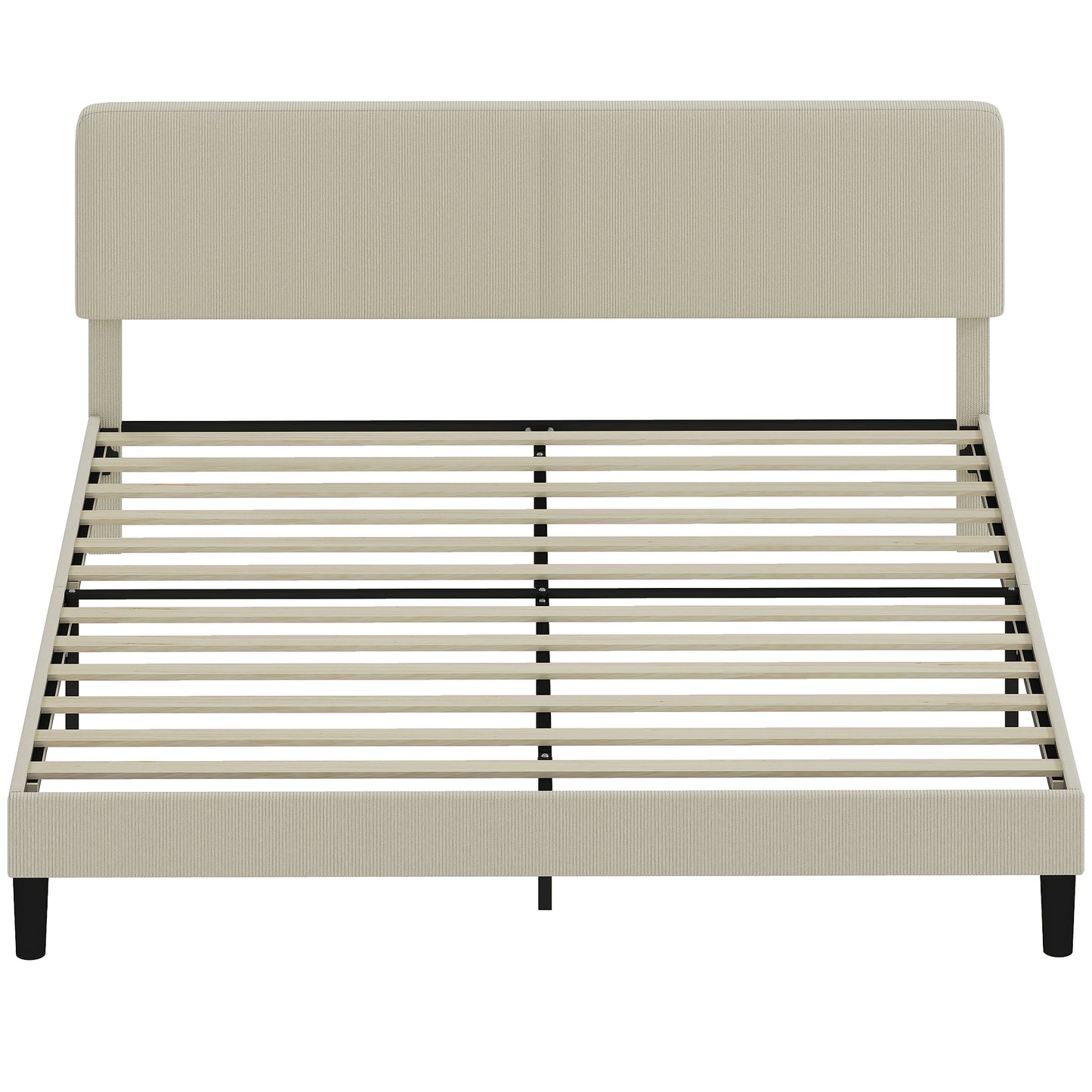 King Size Bed Frame with Adjustable Upholstered Headboard Platform Bed Frame Wood Slat Support Noise Free Light Grey