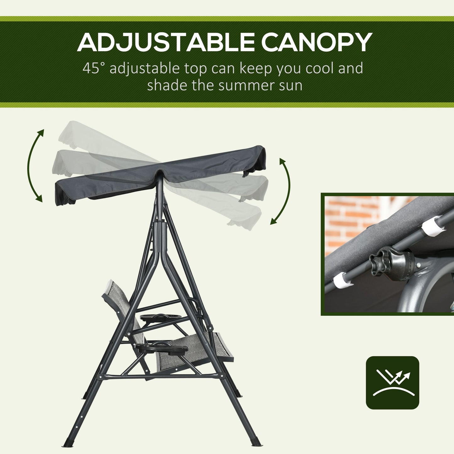 3-Seat Patio Swing Chair, Outdoor Canopy Swing Glider with Adjustable Shade, Grey