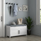 Entryway Bench with Cushion, Hidden Storage, Adjustable Shelves and Shutter Doors, 35.4" Shoe Bench, White