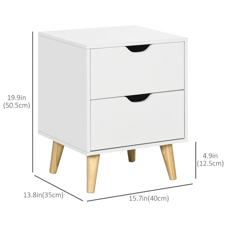 Nightstand with 2 Drawers and Wood Legs - White