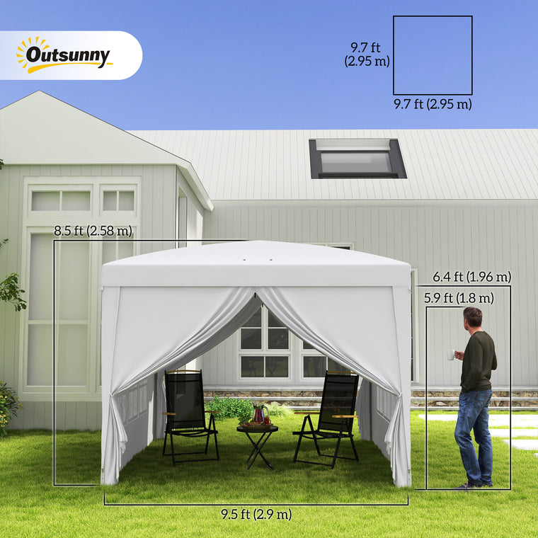 9.7' x 9.7' White Pop Up Party Tent with Carrying Bag