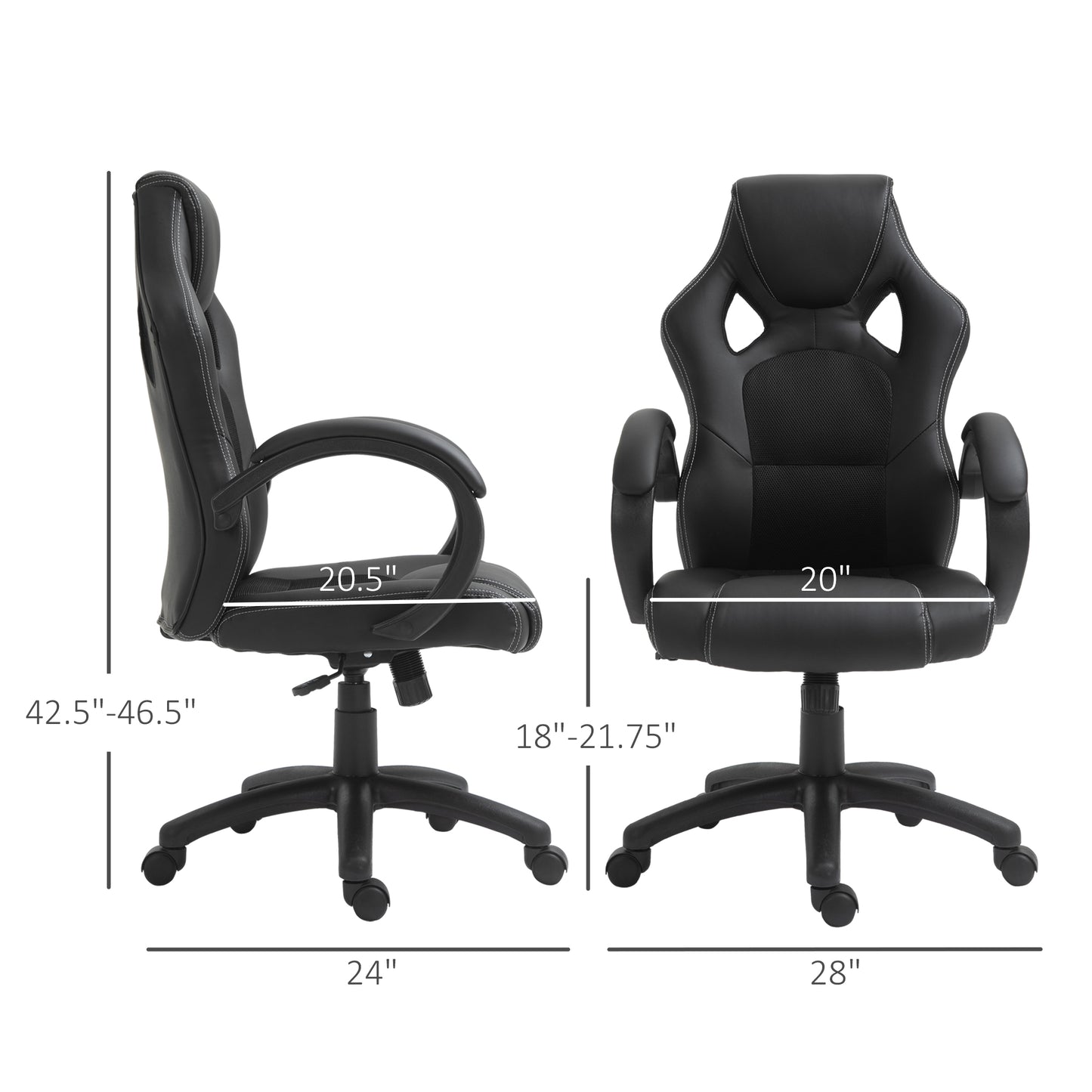 Racing Gaming Chair Office Chair Computer Desk Gamer Chair with Swivel Wheels, Padded Headrest, Tilt Function, Black