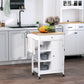 Modern Rolling Kitchen Island Cart with Drawer, Natural Wood Top, Towel Rack, Door Storage Cabinet, White