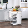 Modern Rolling Kitchen Island Cart with Drawer, Natural Wood Top, Towel Rack, Door Storage Cabinet, White