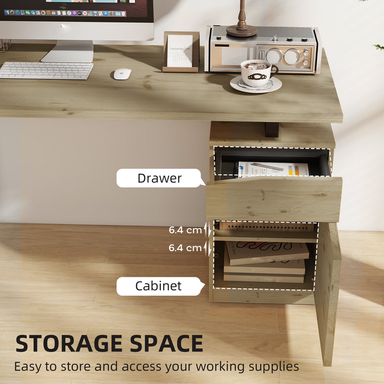 53" Computer Desk with Cabinet and Drawer - Natural Wood