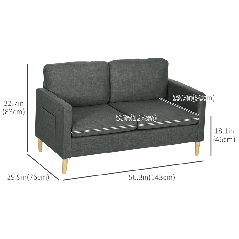 56" Loveseat Sofa with Side Pockets - Grey
