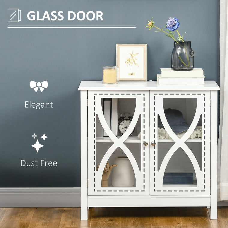 Glass Door Buffet Cabinet with Shelf - White