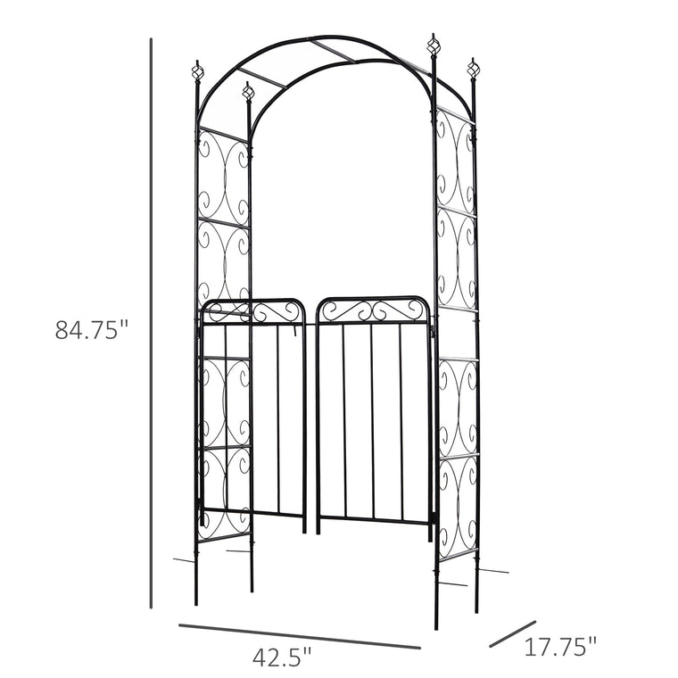 7' Metal Garden Arbor Arch with Scrollwork Doors