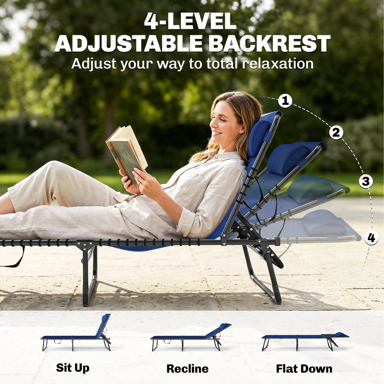 Navy Blue 4-Level Adjustable Chaise Lounge Cot