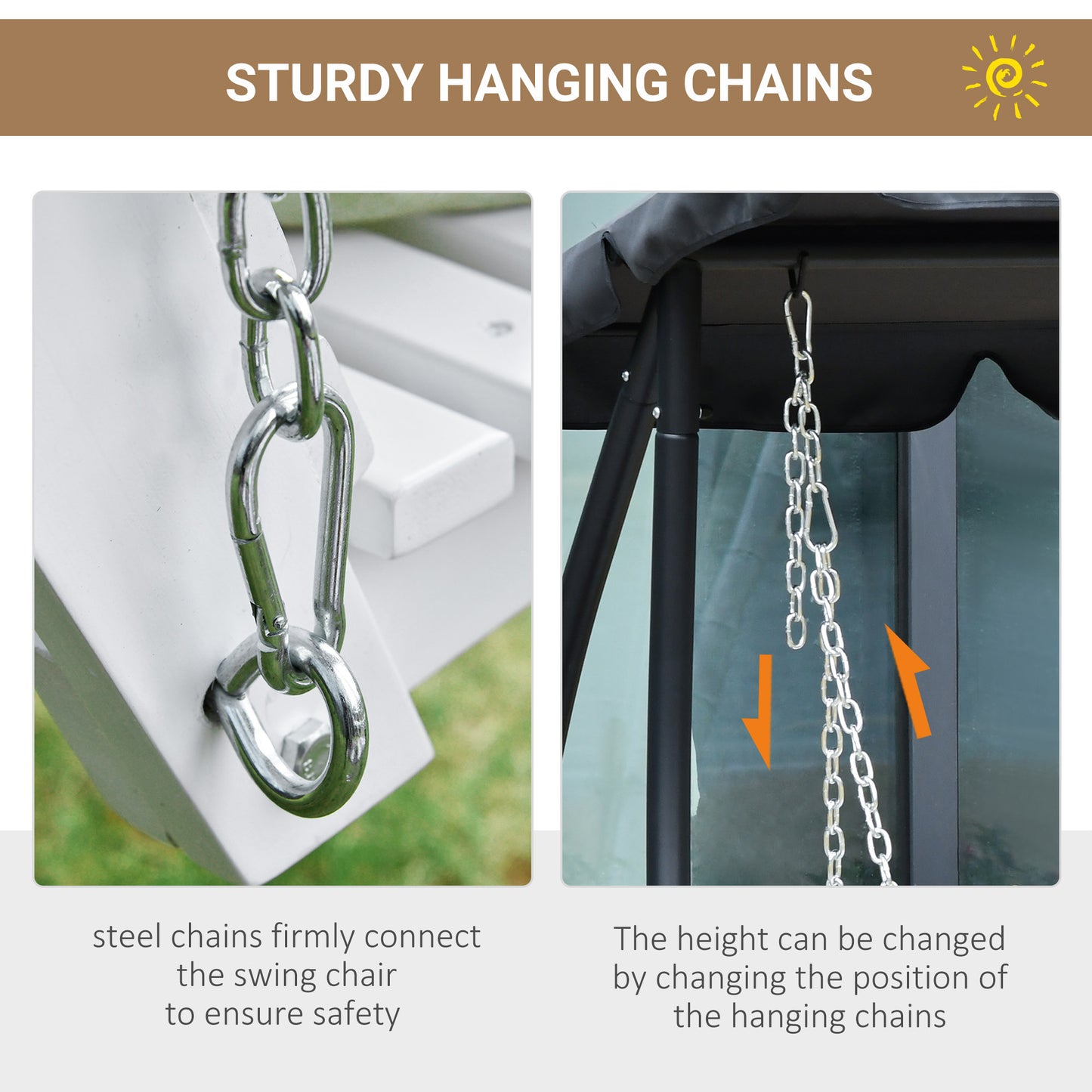3 Seater Patio Swing Chair Wood Porch Swing with Foldable Table, Cup Holders, Steel Chains for Garden, Yard, Natural