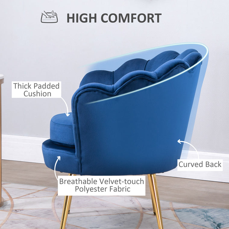Velvet Accent Chair with Gold Legs - Blue
