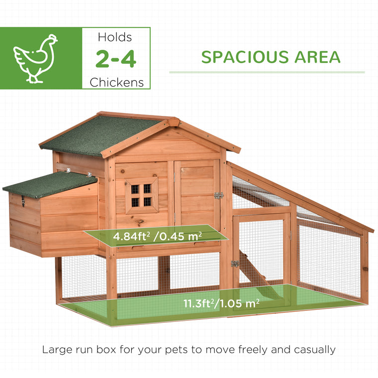 69" Wooden Chicken Coop with Nesting Box & Run