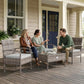 4 Pieces Patio Furniture Set with A Loveseat, Two Armchairs and A Coffee Table, Outdoor Conversation Set, Light Grey