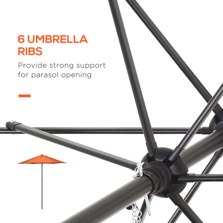 6.6FT Orange Patio Umbrella with 6 Solid Ribs