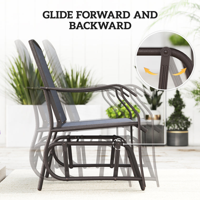 Grey 3-Piece Patio Glider Set with Glass Top Table