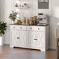 Kitchen Sideboard Cabinet with 2 Drawers, 4 Barn Doors and 2 Adjustable Shelves, Buffet Table for Living Room, White