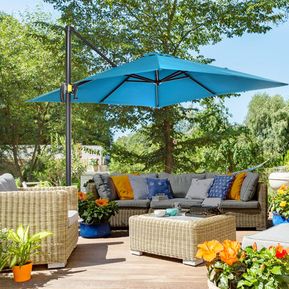 8' x 8' Turquoise Aluminum Offset Umbrella with 360° Rotation