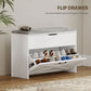 Shoe Storage Bench with Flip Drawer and Lift Top Storage, Entryway Bench with Seat Cushion for Hallway, White