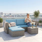 3-Piece Patio Furniture Set Modern Sectional Sofa Rattan Chair Wicker Conversation Set Outdoor Hand Woven Rattan Wicker Furniture Patio Coffee Table Sofa Set, Blue