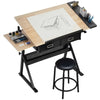 Adjustable Drafting Table with Stool and Storage - Oak