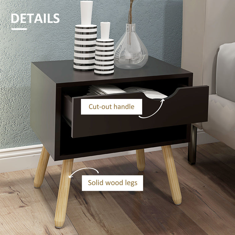 Nightstands Set of 2 with Drawer and Shelf - Black