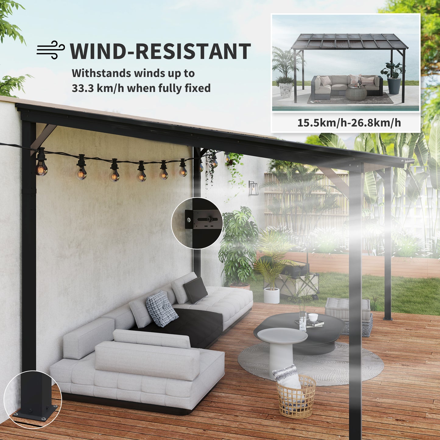 Hardtop Gazebo Wall-Mounted / Free Standing Outdoor Pergola with UPF 50+ & Waterproof Polycarbonate Roof