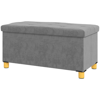 Foldable Velvet Storage Ottoman with Wood Legs - Grey