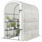 Walk-in Mini Greenhouse with Shelves, Portable Outdoor Greenhouse with Roll-up Door, 123 x 187 x 189 cm, White
