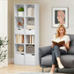 6-Tier Bookcase, Tall Narrow Bookshelf with Drawer and Door, White