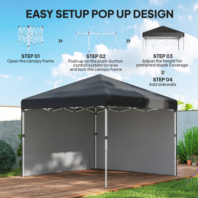 10' x 10' Black Pop-Up Canopy with Sidewalls & Roller Bag