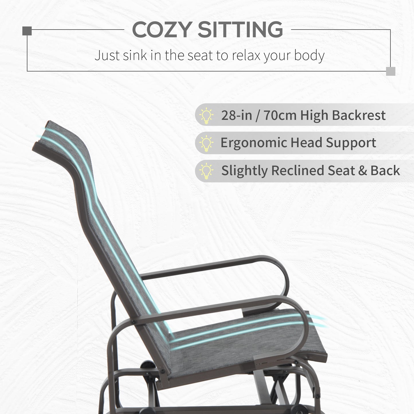 Patio Glider with Breathable Mesh Fabric, Outdoor Glider Chair, Garden Rocking Gliding Seat for Patio, Yard, Porch, Grey