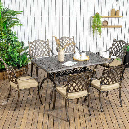 7-Piece Cast Aluminum Dining Set with Cushioned Chairs