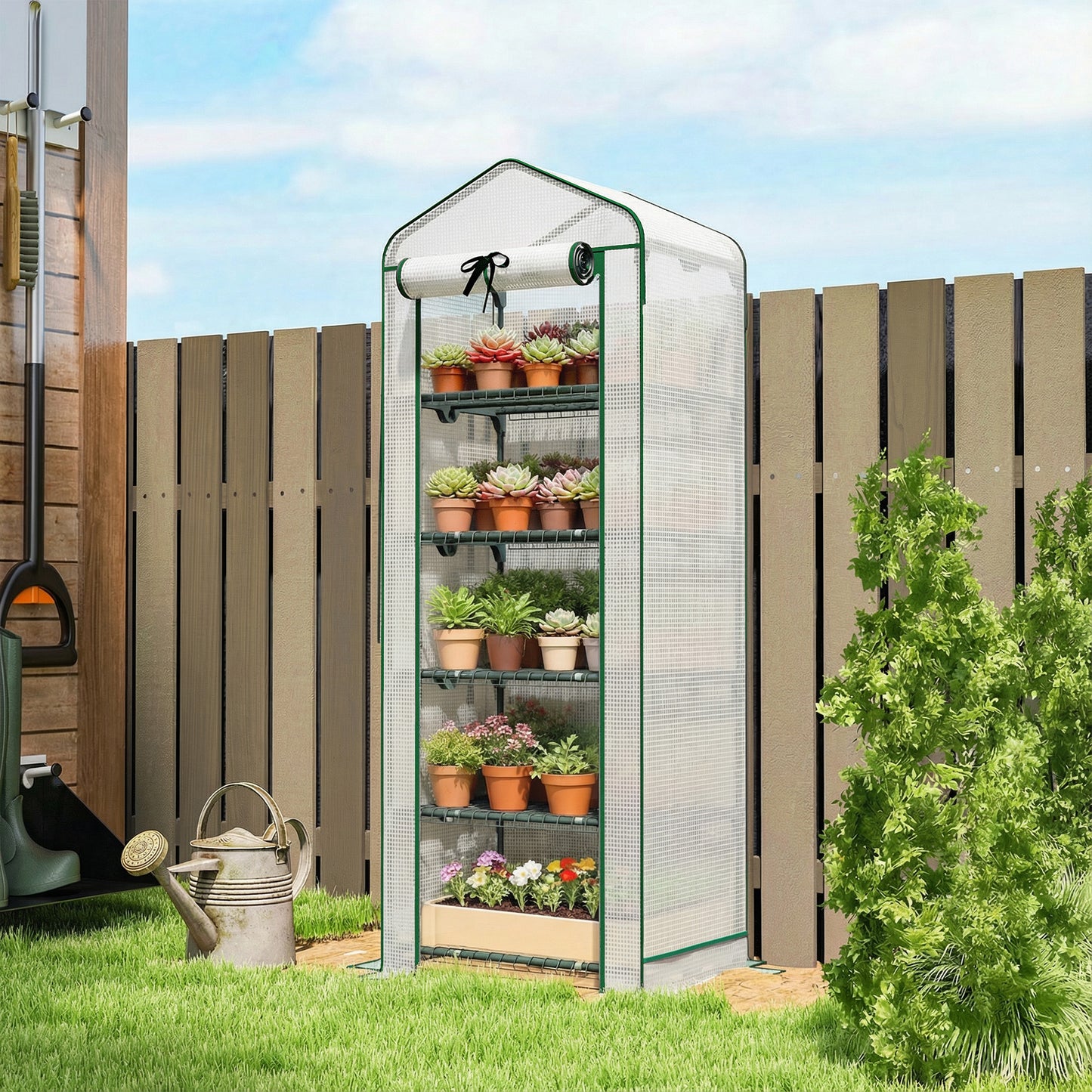 Mini Greenhouse with Screen Roof, Portable Small Greenhouse with Roll-Up Zipper Door - 27.6" x 19.7" x 75.6"